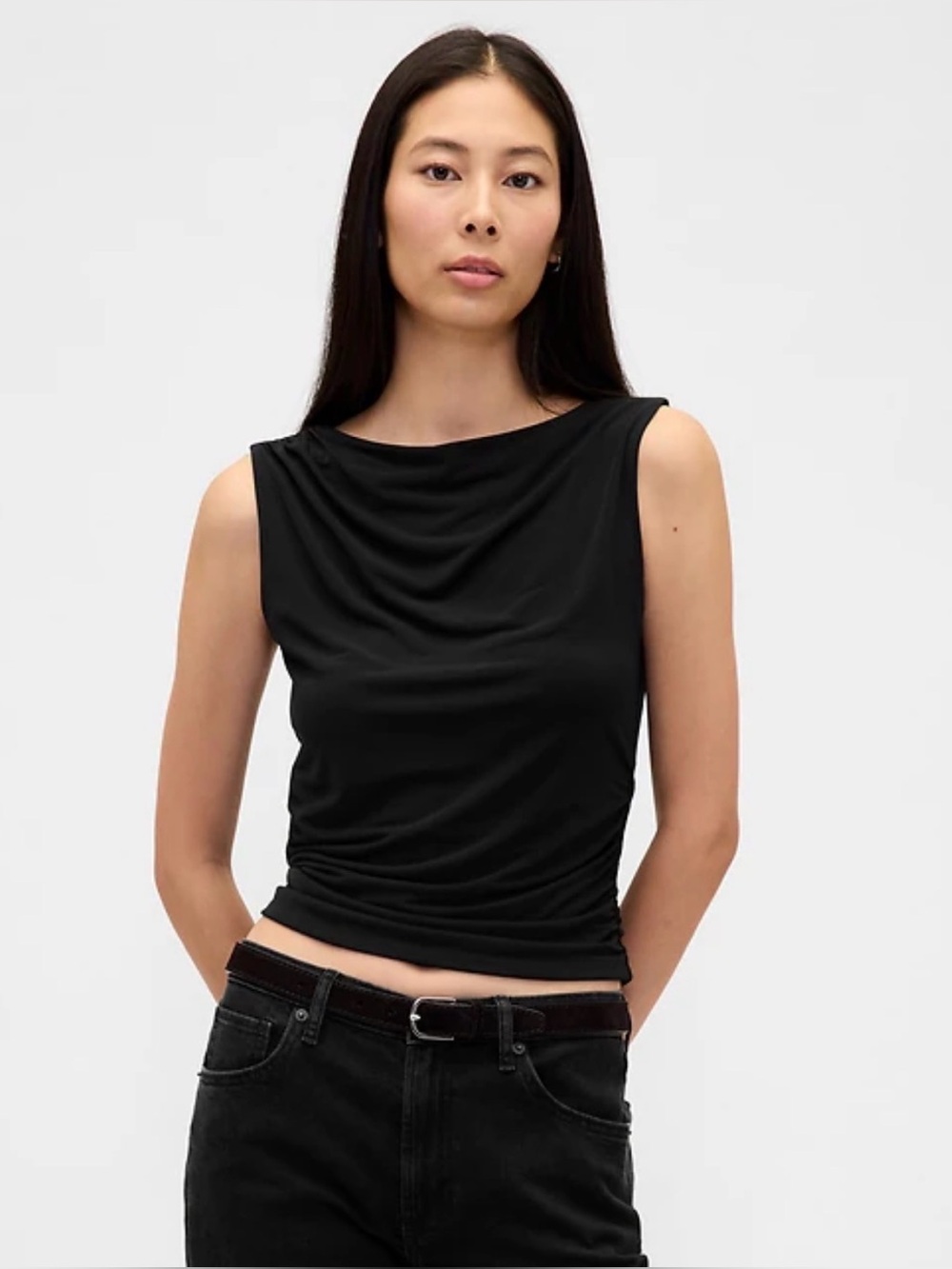 Set of 2 GAP Women's Sleeveless Luxe T Tank Tops - Black & Taupe - Picture 2 of 11